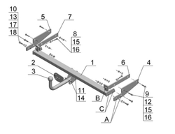 Фаркоп для Renault Symbol седан 1998-2008 Тип шара: A. Нагрузки: 1150/75 кг, RN 04