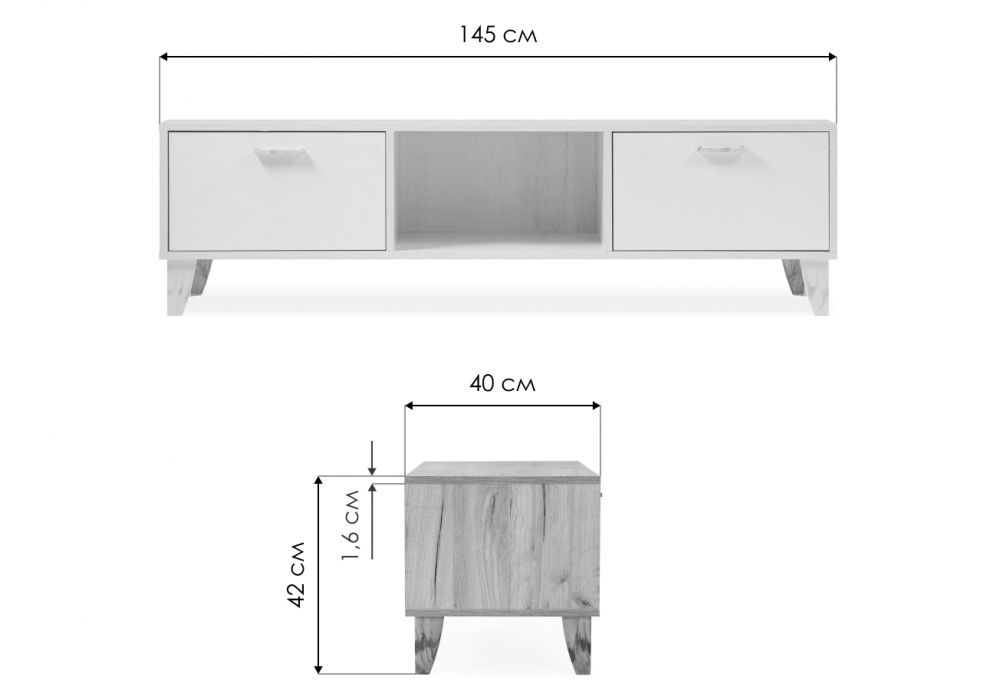 ТВ-тумба Эго Т-3 на ножках дуб крафт золотой / белый глянец