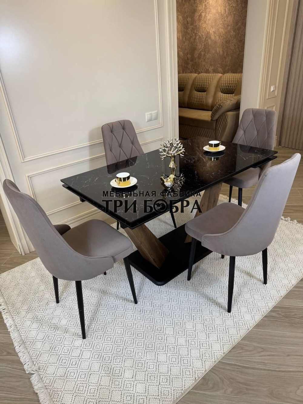 Кухонный раздвижной стол "Вирджиния", черный мрамор