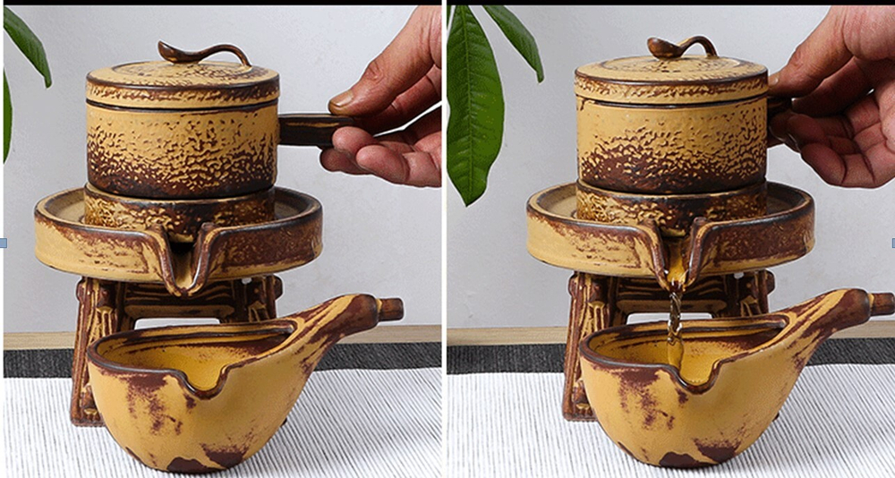 278136 Сервиз  Водяная мельница "Кожаный" чайник 150мл, жернова, сливник. 6 пиал, керамика