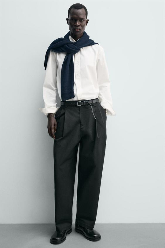 ZARA БРЮКИ WIDE FIT СО СКЛАДКАМИ, ЧЕРНЫЙ