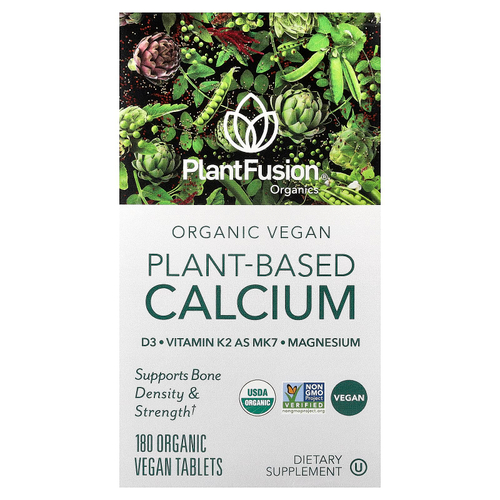 PlantFusion, органический веганский растительный кальций, 180 органических веганских таблеток