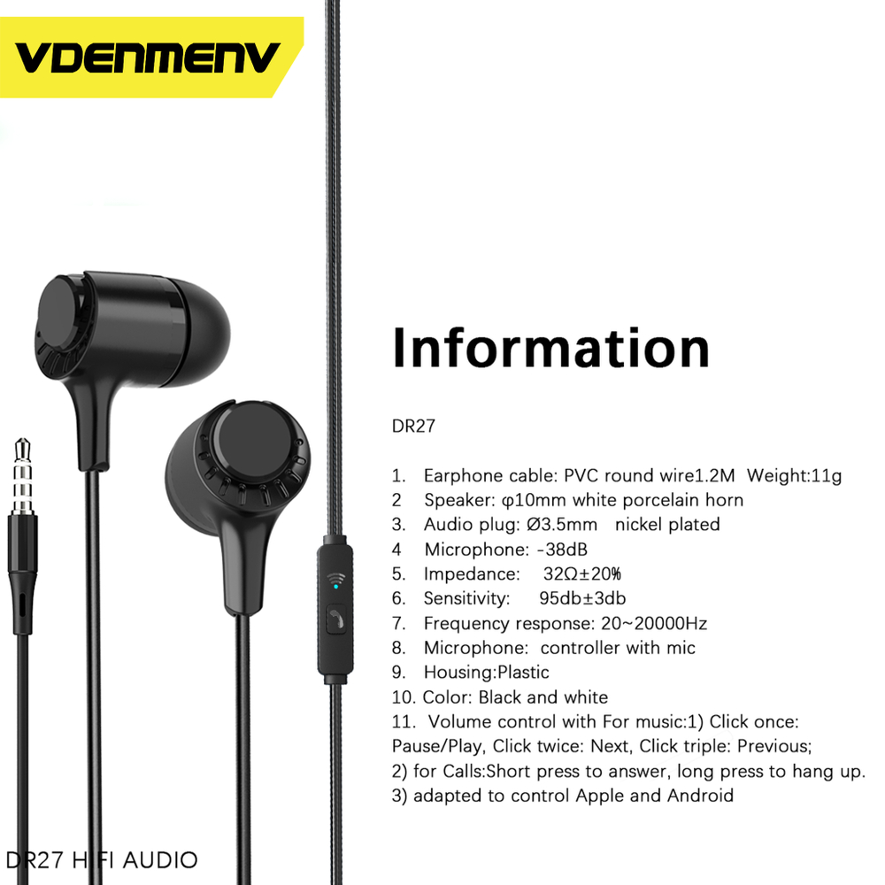 Наушники с микрофоном DENMEN DR27 (черный)