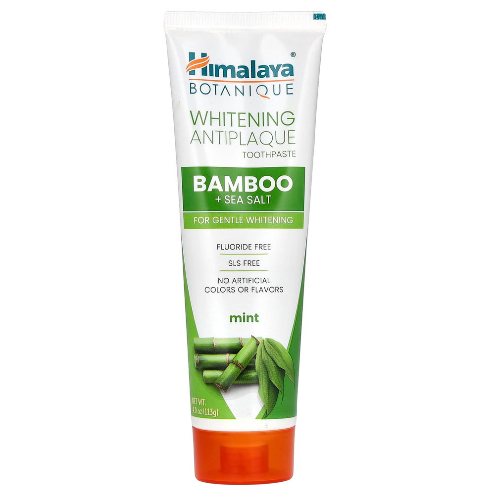 Himalaya, отбеливающая зубная паста против зубного налета, бамбук и морская соль, мята, 113 г (4 унции)