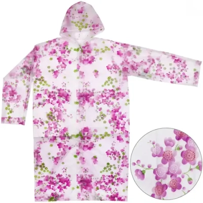 Дождевик-плащ 100 Мкрн 110*65см «Цветы» с капюшоном и завязками, на кнопках, матовый ДоброСад