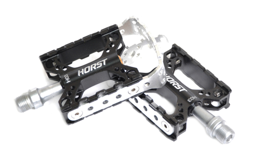 Педали алюминий H03 ось Cr-Mo с 1 герм. промподш. смен. обод, облег, 90*67*23мм, 276 г черно-серые HORST