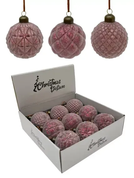 Набор винтажных стеклянных шаров Клюква в сахаре 80 мм., бордо, 9 шт., Christmas DeLuxe (130360)