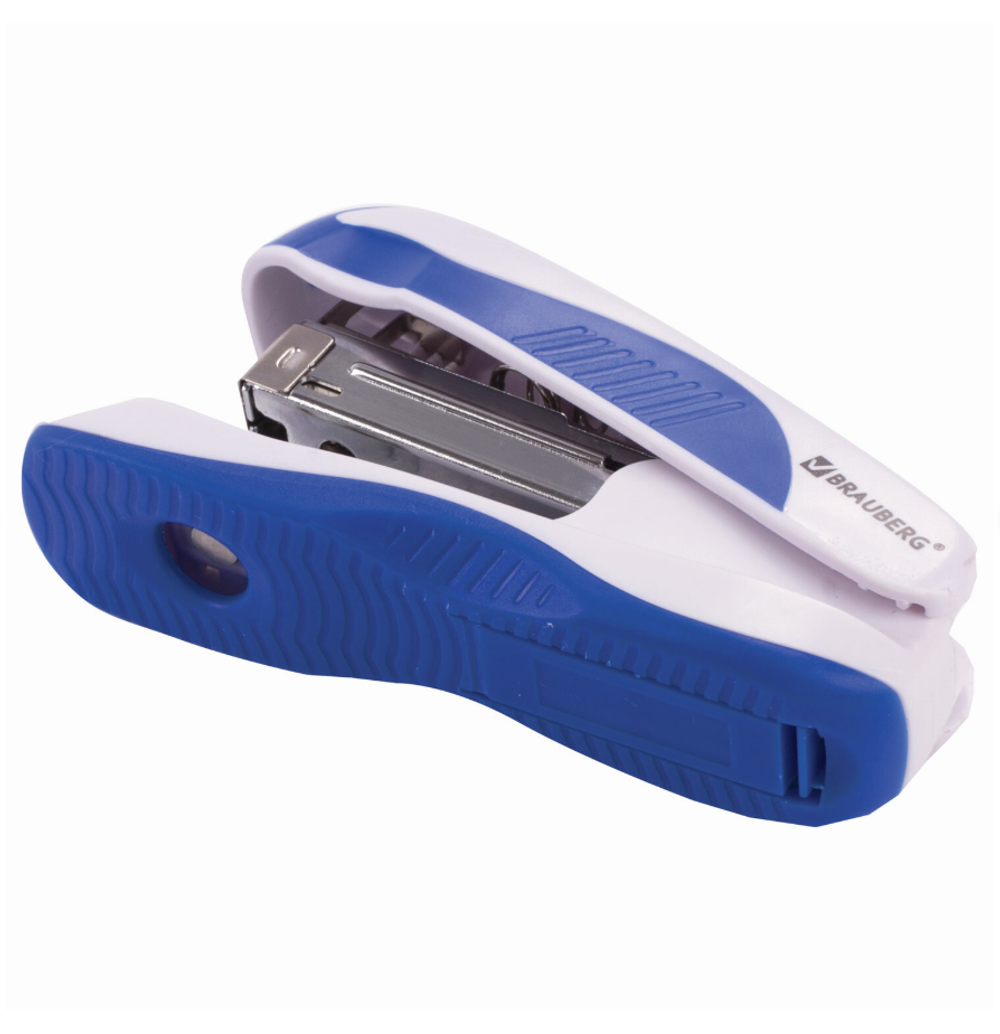 Степлер №24/6, 26/6 BRAUBERG "JET PRO", до 25 листов, эргономичный, бело-синий, 228584