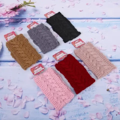 Повязка на голову теплая «Winter fashion - Косичка», микс 6 цветов, 10*20см (черный, молочный, кофейный, серый, бордовый и пудровый)