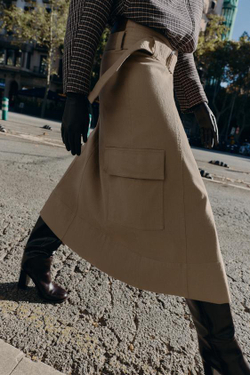 ZARA ЮБКА МИДИ КАРГО С РЕМНЕМ, ПЕСОЧНЫЙ