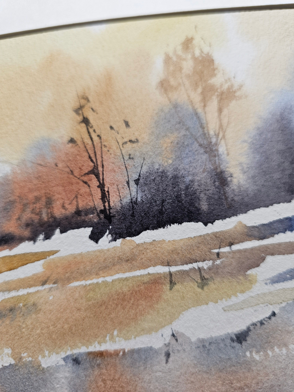 Картина авторская акварельная в паспарту 21х30 см на стену для интерьера "Настроение осени"