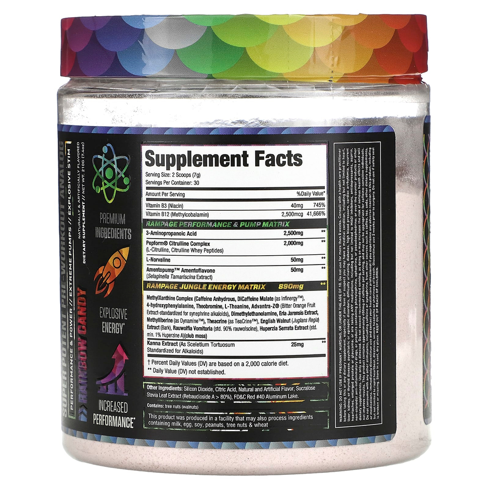 MuscleSport, Rhino Rampage, суперсильный предтренировочный аналог, радужные конфеты, 210 г (7,4 унции)