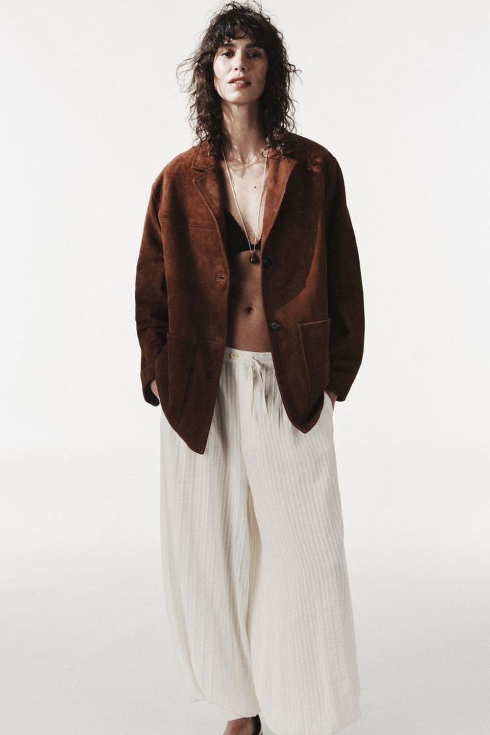 ZARA БЛЕЙЗЕР ОВЕРСАЙЗ ИЗ 100% ЗАМШИ - LIMITED EDITION, РЫЖЕВАТО-КОРИЧНЕВЫЙ