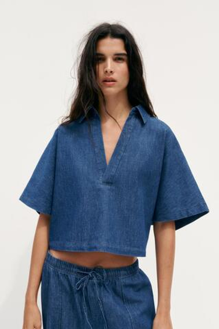 ZARA ДЖИНСОВАЯ РУБАШКА TRF, ТЕМНЫЙ ИНДИГО
