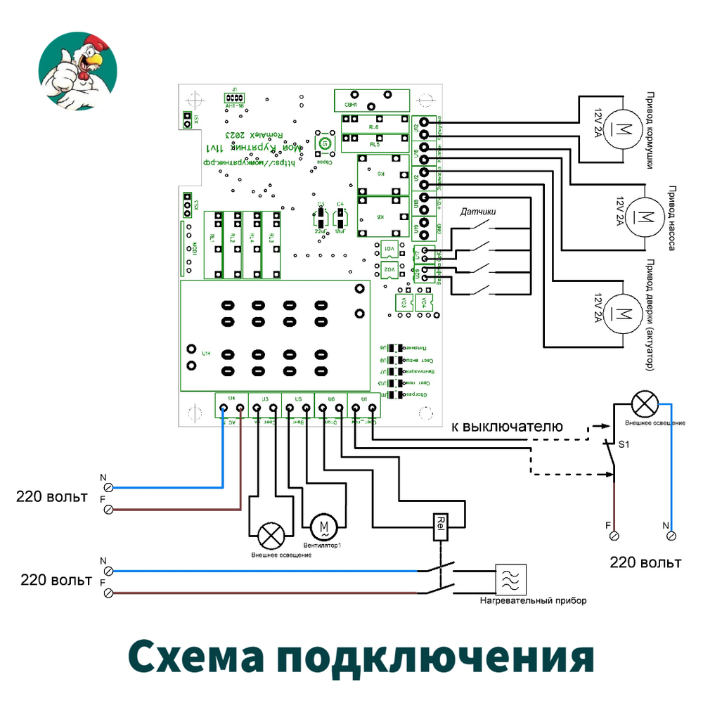 Схема подключения контроллера Мой курятник 11.1