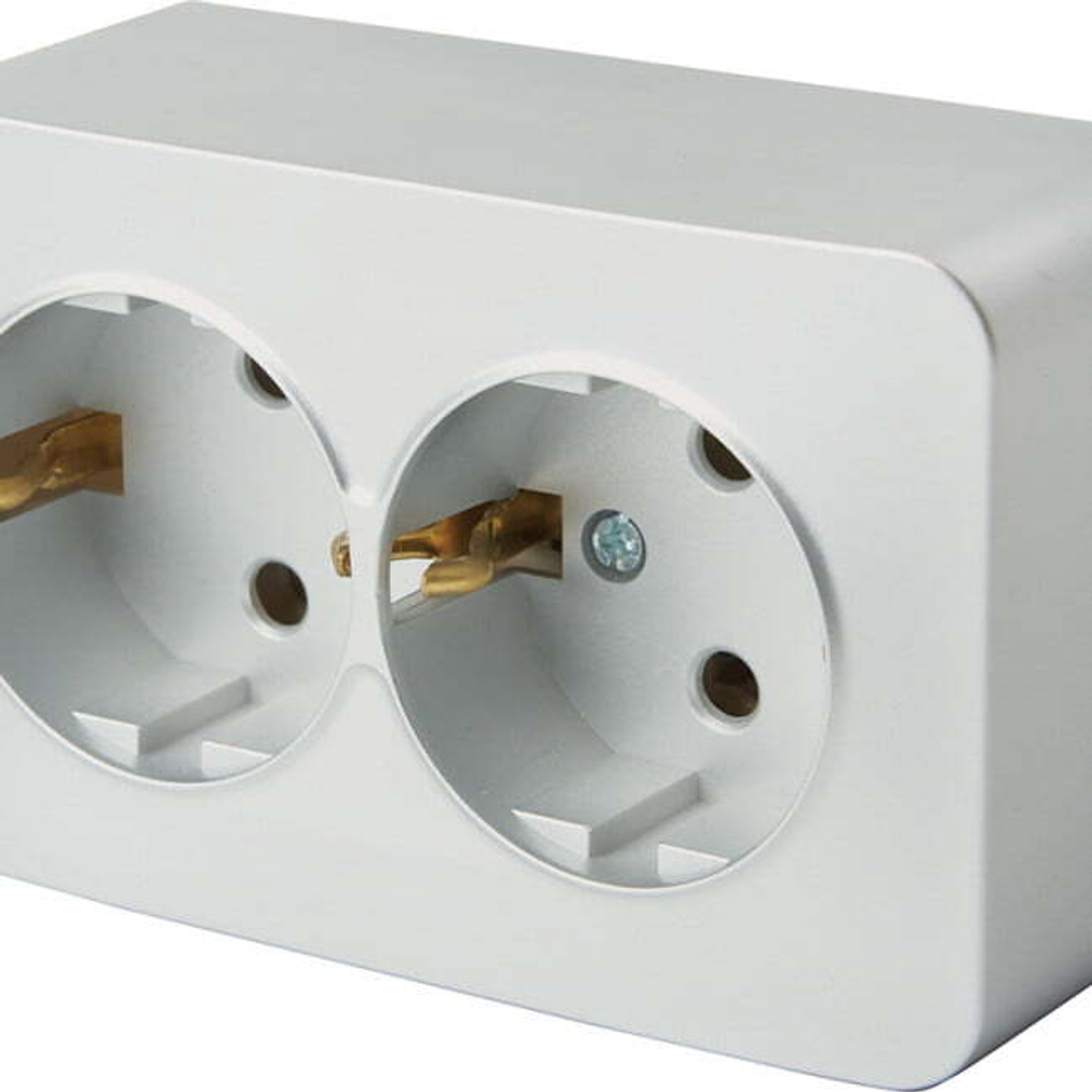 Розетка 2-местная с/з открытой установки. 250В. 16А. IP20. серия София. серебро. MST16-12-03