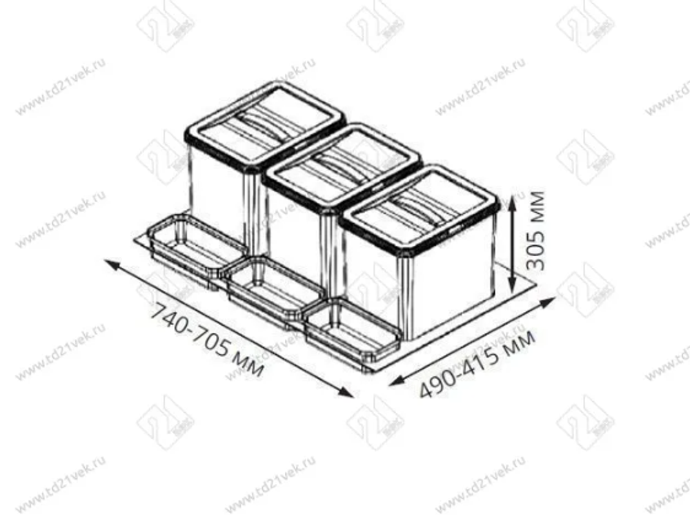 S-2552-A Система сортировки в базу 800 мм, Starax Order, 3 ведра, антрацит