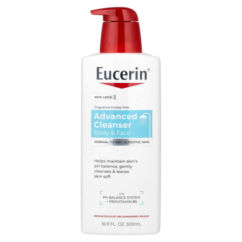 Eucerin, тело и лицо, улучшенное очищающее средство, для нормальной, сухой и чувствительной кожи, без отдушек, 500 мл (16,9 жидк. унции)