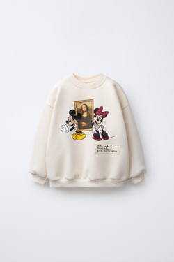 ZARA ТОЛСТОВКА С ИЗОБРАЖЕНИЕМ «МОНЫ ЛИЗЫ» С МИККИ И МИННИ МАУС © DISNEY, ЭКРЮ