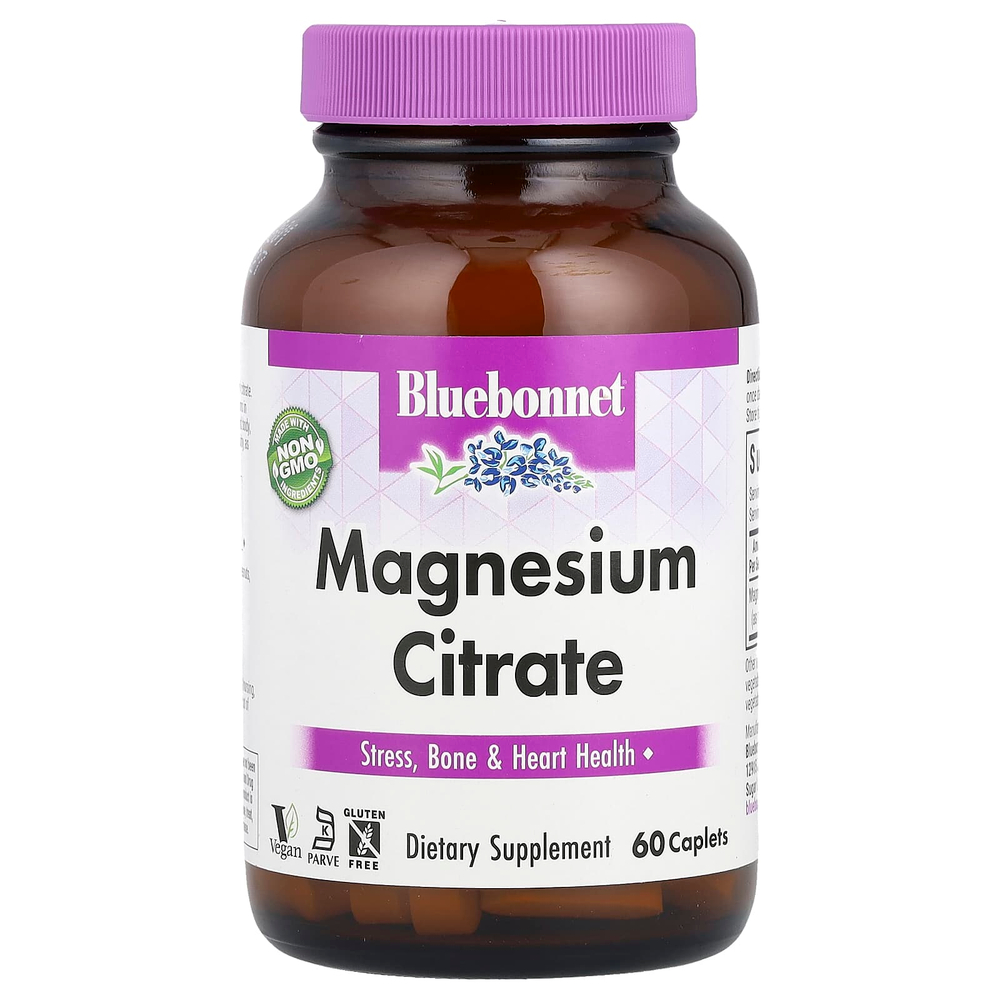 Bluebonnet Nutrition, цитрат магния, 60 капсуловидных таблеток (200 мг в 1 шт.)