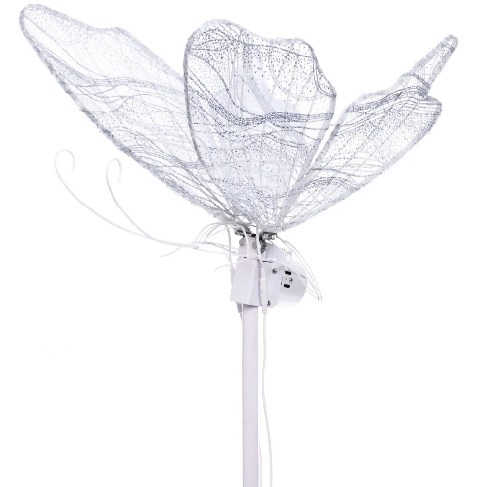 Фигура светодиодная «Волшебная Бабочка» на стойке h-1,78м, длина крыла 60 см (машет крыльями),220v,Белый