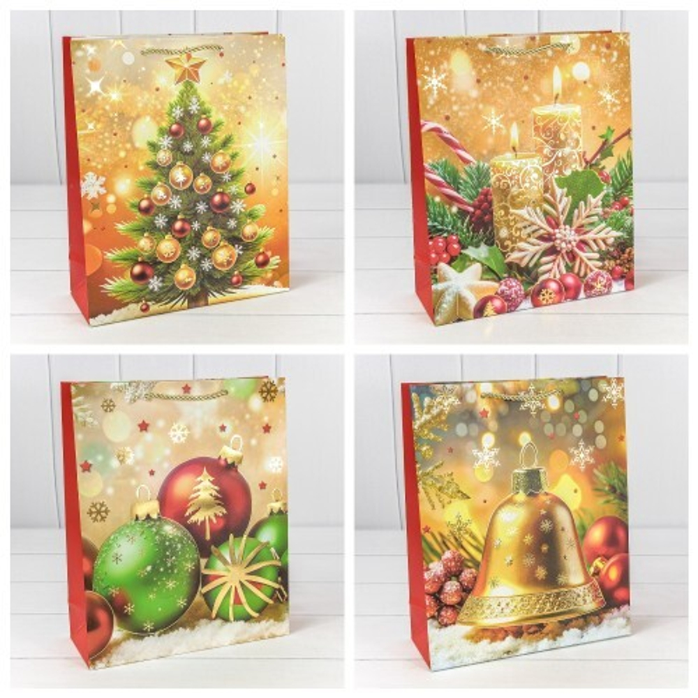 Пакет подарочный 26 х 32 х 10 см Набор 4 шт "Новый год" (Микс)