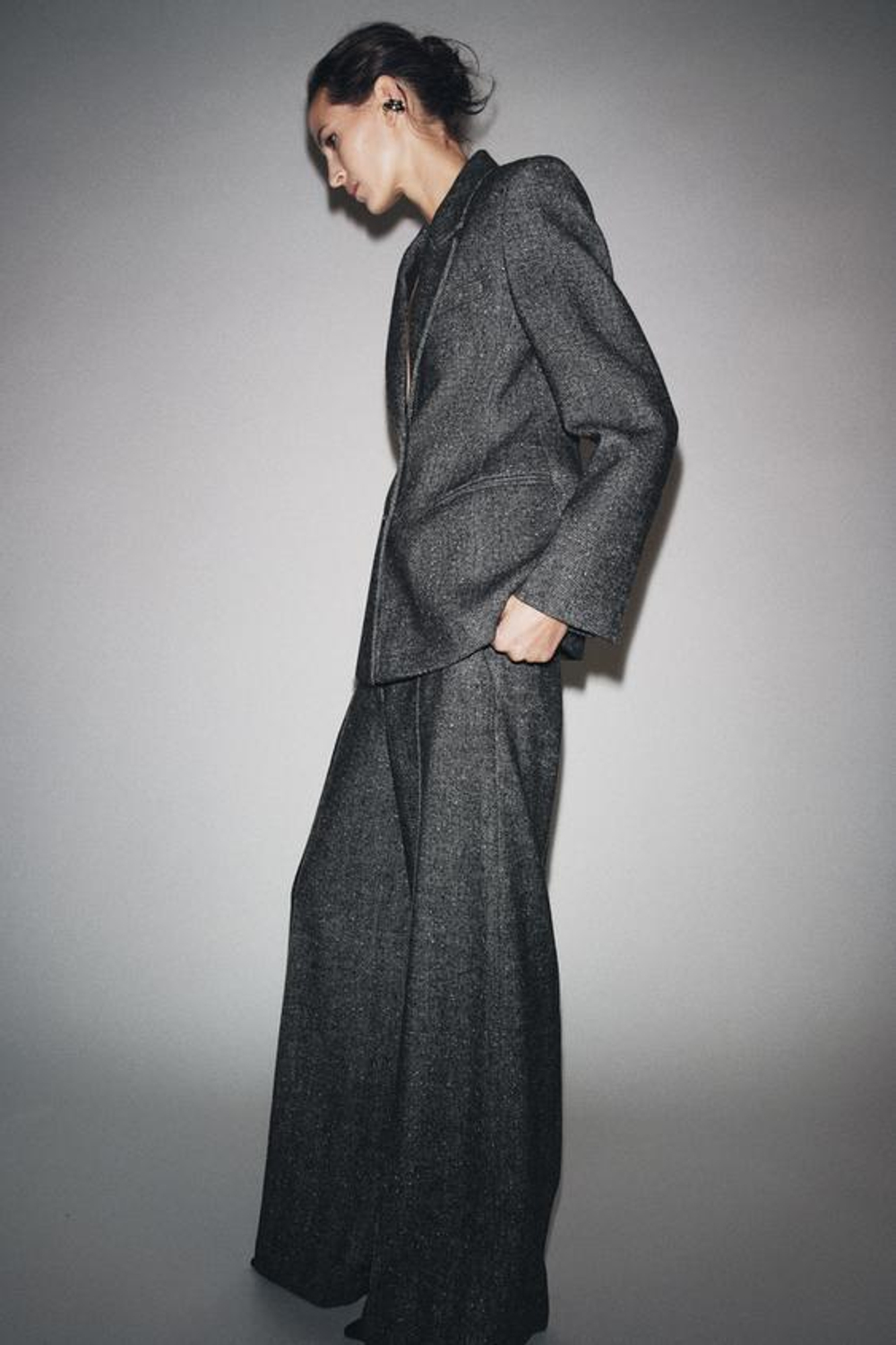 ZARA БРЮКИ ИЗ СМЕСОВОЙ ШЕРСТИ — ZW COLLECTION, ЧЕРНЫЙ/БЕЛЫЙ