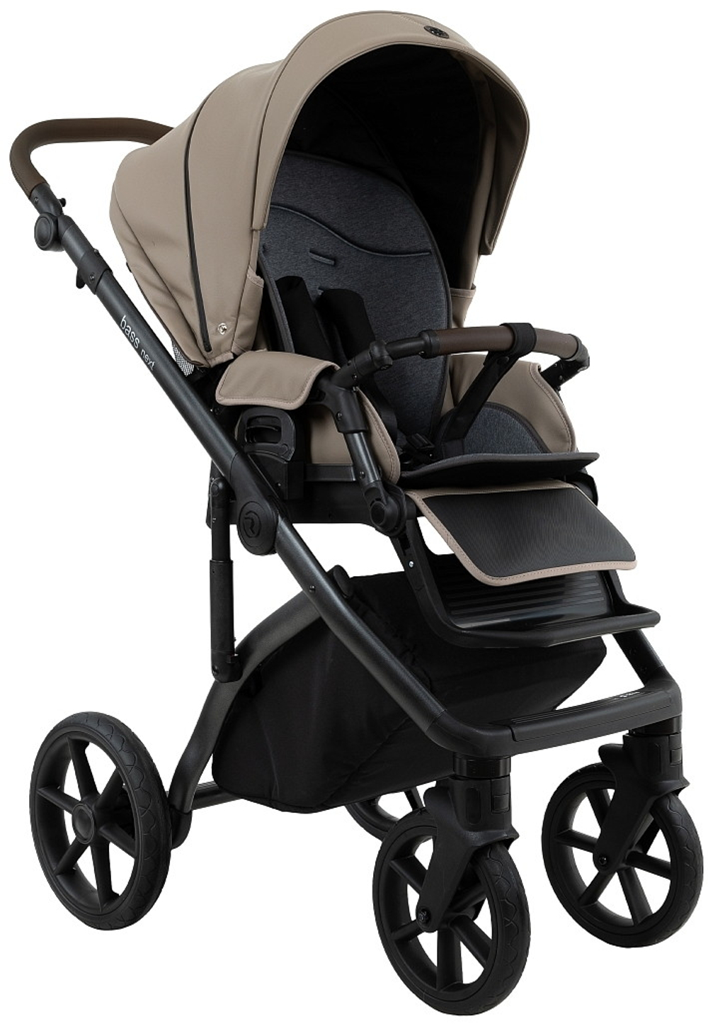 Детская коляска Roan Bass Next Кожа 2.0 3 в 1 с автокреслом Tutis Elo Lux EduSky Black BNL/71/2 Cappucino/Black/ руч.Коричневый