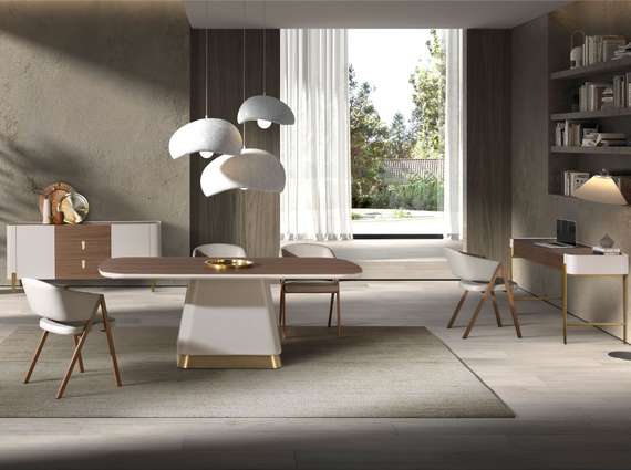 Прямоугольный обеденный стол 1166 из орехового и бежевого дерева