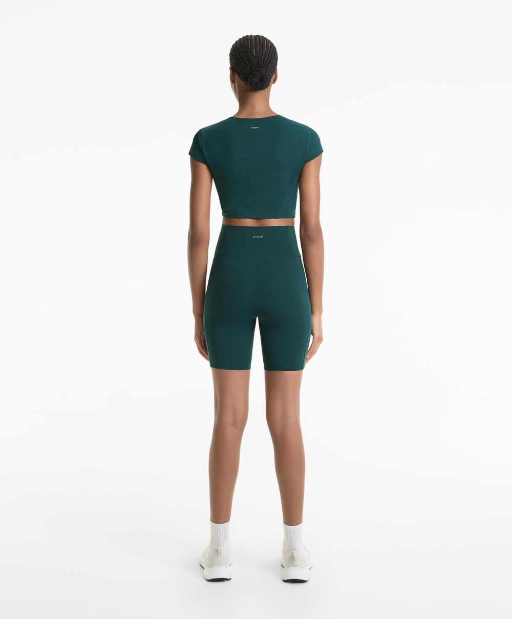 OYSHO Легинсы для велоспорта с высокой посадкой и карманами, 20 см, темно-зеленый