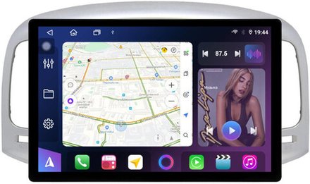 Магнитола для Hyundai Verna 2006-2010 (рамка серебро) - FarCar BX877 монитор 13" 2K QLED на Android 13, TS10, 6+128, CarPlay, 4G SIM-слот