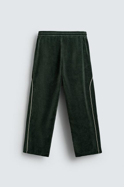 ZARA ВЕЛЮРОВЫЕ БРЮКИ С КОНТРАСТНЫМИ ВСТАВКАМИ, ЗЕЛЕНЫЙ