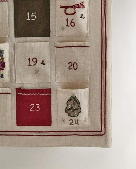 ZARA HOME РОЖДЕСТВЕНСКИЙ ВЫШИТЫЙ АДВЕНТ-КАЛЕНДАРЬ, РАЗНОЦВЕТНЫЙ