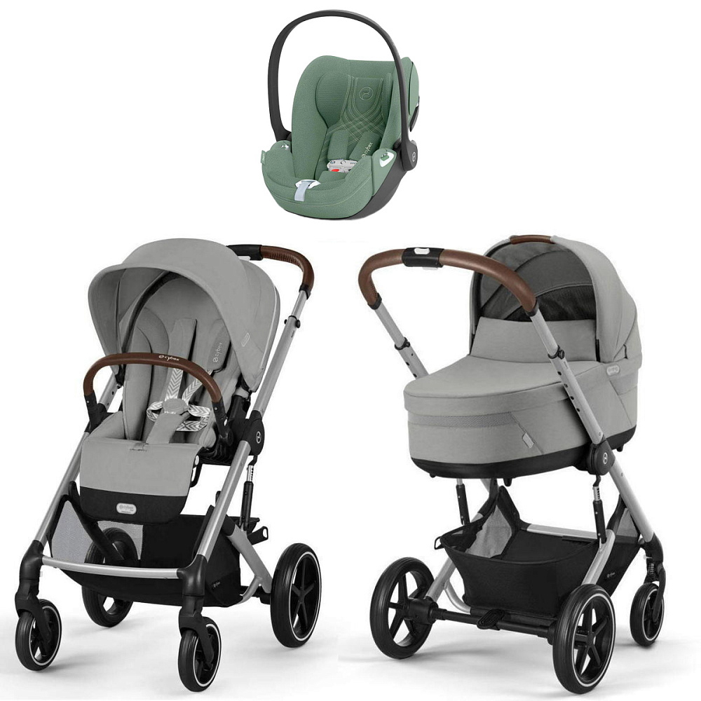 Коляска Cybex Balios S Lux SLV complete Cloud T Leaf Green Plus Base T 4 в 1 Stone Grey с дождевиками