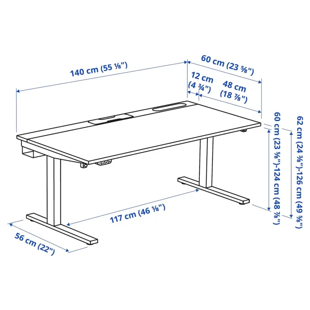 Письменный стол с регулировкой по высоте - IKEA MITTZON/МИТТЗОН ИКЕА, 140х80х62-126 см, белый/черный