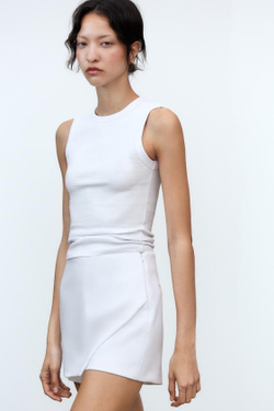 ZARА ЮБКА-ШОРТЫ АСИММЕТРИЧНОГО КРОЯ, БЕЛЫЙ