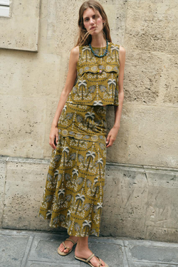 ZARA ЮБКА МИДИ С АЖУРНОЙ ВЫШИВКОЙ, РАЗНОЦВЕТНЫЙ