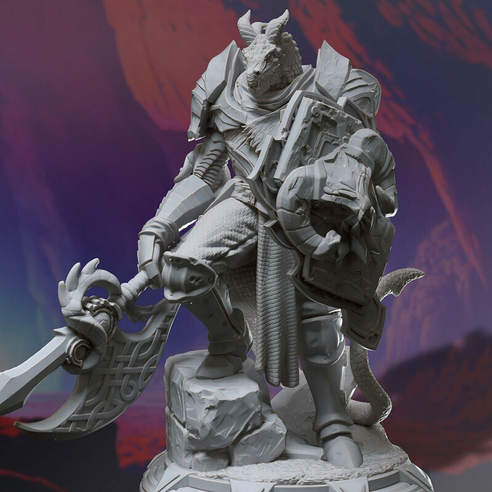 Людоящер  Воин Паладин Драконорождённый Dragonborn Lizardmen Seraphon Серафон Варвар Файтер Рыцарь миниатюра для dnd, днд, pathfinder, фентези, Настольная игра, НРИ, Варгейм, РПГ