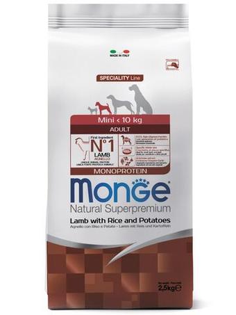 Корм для собак мелких пород Monge Dog Speciality Line Monoprotein Mini, из ягненка с рисом и картофелем 2,5 кг