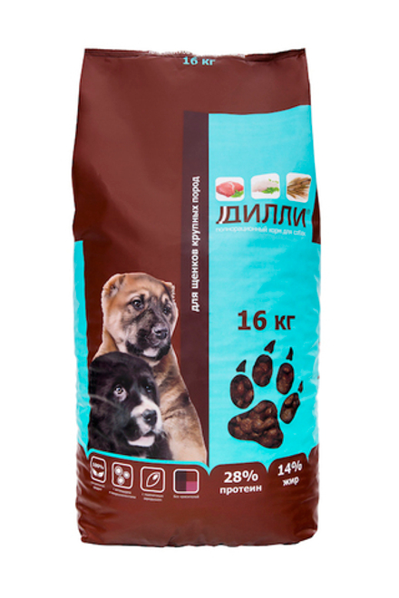 Дилли для щенков крупных пород полнорационный с курицей и индейкой сухой корм для собак 16 кг