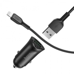 Автомобильный адаптер Hoco Z39 на 2 USB с кабелем Lightning, 012141 Черный