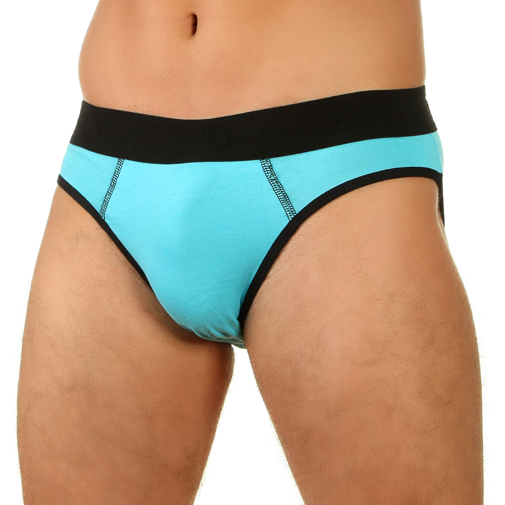 Мужские трусы брифы бирюзовые с черной окантовкой E5 Underwear Cotton