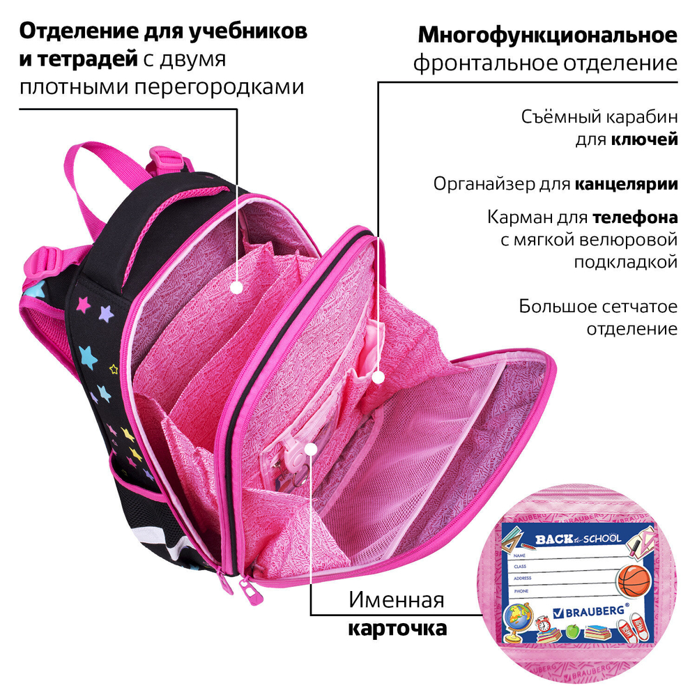 Ранец BRAUBERG PREMIUM, 2 отделения, с брелком, "Pop style", 38х29х16 см, 271354