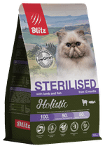 Сухой корм для стерилизованных кошек Blitz Holistic Lamb and Fish Sterilised Cat низкозерновой, ягненок и рыба, 5 кг