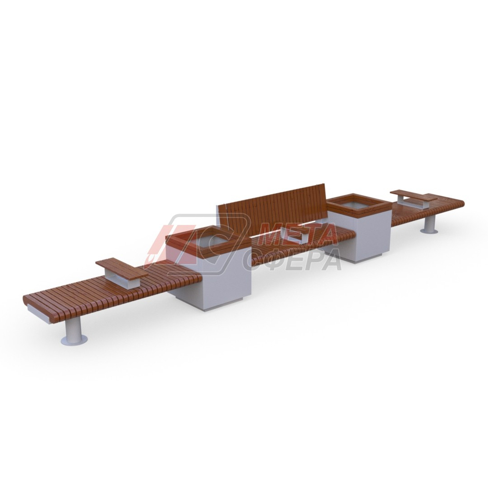 Скамейка Rail Road 01 с 2-мя вазонами и подлокотниками