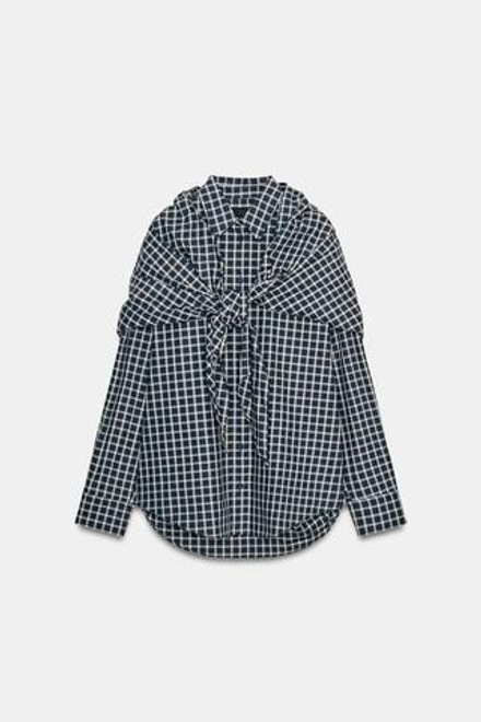 ZARA РУБАШКА В КЛЕТКУ С ПЛАТКОМ — ZW COLLECTION, МОРСКОЙ СИНИЙ