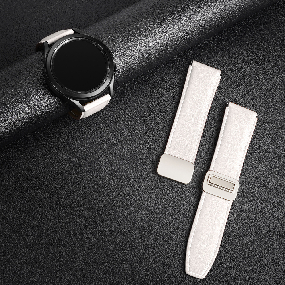 Ремешок из натуральной кожи белого цвета от Dux Ducis для смарт часов Samsung Galaxy Watch 3, 4, 5, 6 и 7 (размер крепления 20мм), серия YA Series