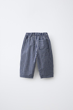 ZARA БРЮКИ БЭГГИ В КЛЕТКУ ВИШИ, МОРСКОЙ СИНИЙ