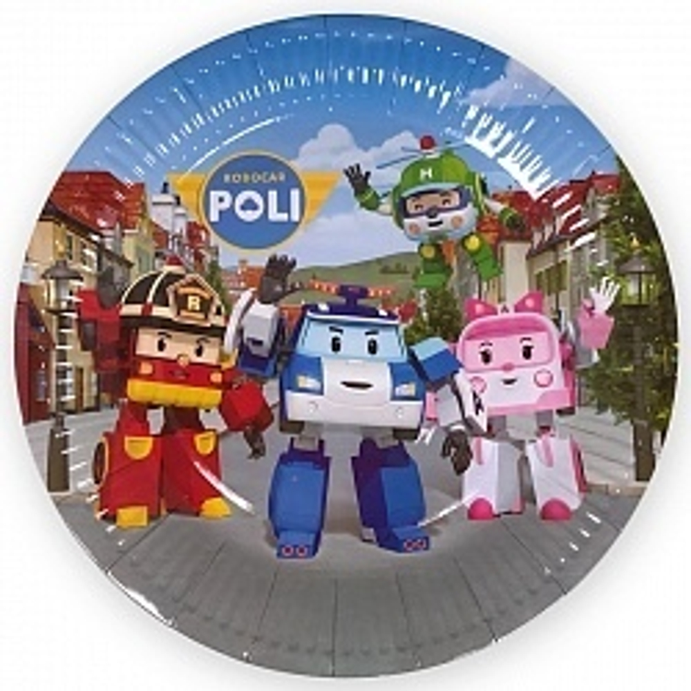 РАСПРОДАЖА Тарелки бумажные Робокар поли 18см 6шт.