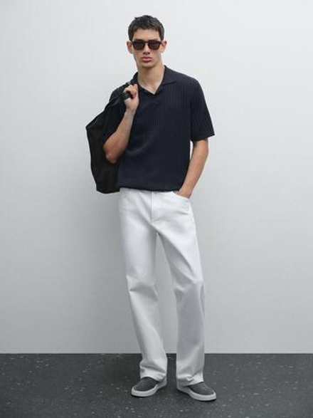 Massimo Dutti Трикотажная футболка с воротником поло, темно-синий